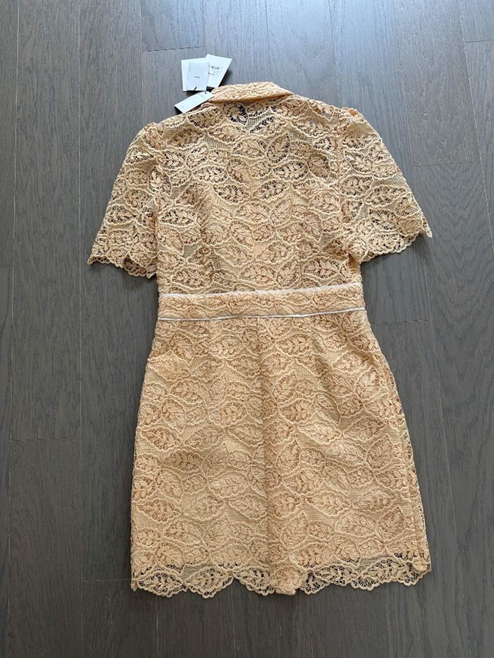 SANDRO Live Grosgrain Corded Lace Mini Dress Yellow Eggshell W/ Tags FR 36 SMALL - Picture 3 of 9
